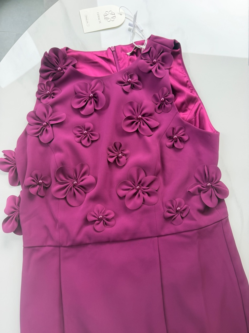 FEHAUTE 3D Floral Crew Neck, Sleeveless Mermaid Style Gown. - Picture 6 of 6